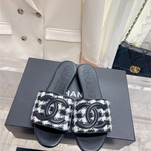 High Quality Luxury Chanel Pure Handmade Lozenge Car Line Slippers product detail