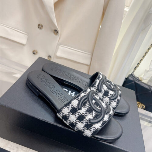 High Quality Luxury Chanel Pure Handmade Lozenge Car Line Slippers product detail