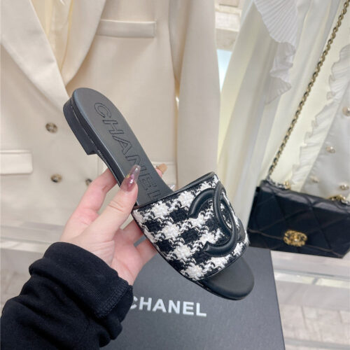 High Quality Luxury Chanel Pure Handmade Lozenge Car Line Slippers product detail