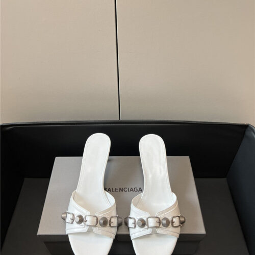 High Quality Luxury Balenciaga Silver Stud Buckle Spice Slippers – Style 21187 alternate view