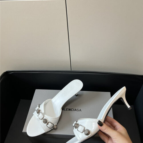 High Quality Luxury Balenciaga Silver Stud Buckle Spice Slippers – Style 21187