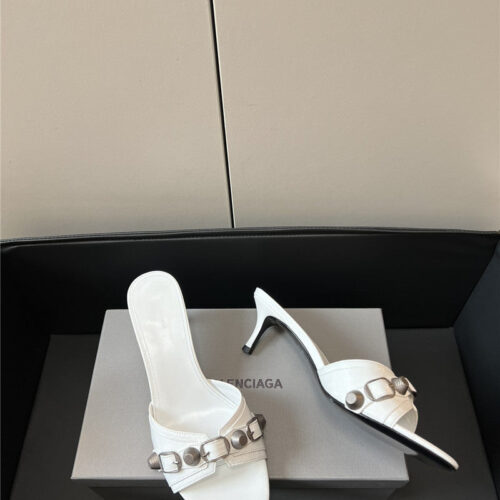 High Quality Luxury Balenciaga Silver Stud Buckle Spice Slippers – Style 21187 product detail