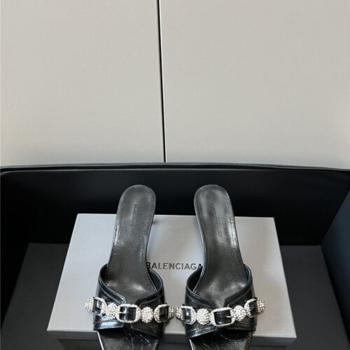 High Quality Luxury Balenciaga Silver Stud Buckle Spice Slippers – Style 90115 alternate view