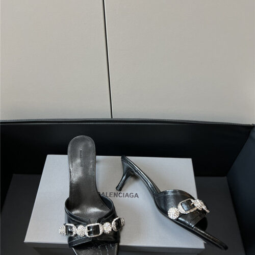 High Quality Luxury Balenciaga Silver Stud Buckle Spice Slippers – Style 90115