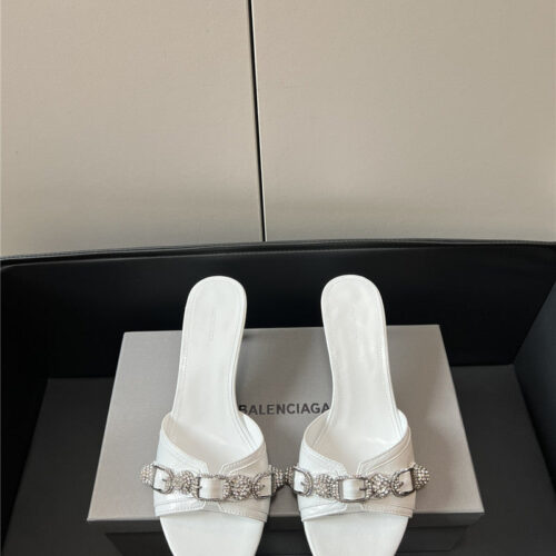 High Quality Luxury Balenciaga Silver Stud Buckle Spice Slippers – Style 19491 product detail