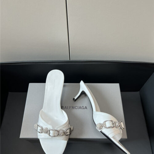 High Quality Luxury Balenciaga Silver Stud Buckle Spice Slippers – Style 19491 alternate view