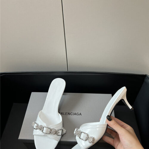 High Quality Luxury Balenciaga Silver Stud Buckle Spice Slippers – Style 19491