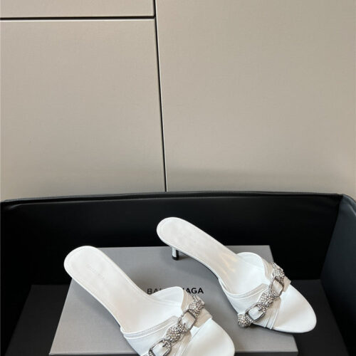 High Quality Luxury Balenciaga Silver Stud Buckle Spice Slippers – Style 19491 product detail
