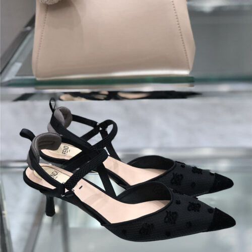High Quality Luxury Fendi New FF Graceful Streamlined Colibrí Slingback Shoes – Style 44435