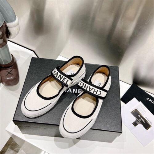 High Quality Luxury Chanel Second-Hand Velcro Platform Canvas Shoes – Style 27206