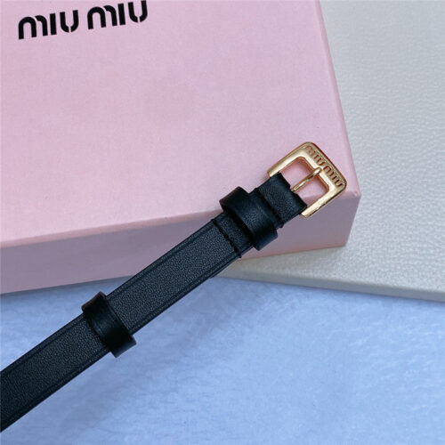 High Quality Luxury Miumiu Metal Perforated Micro-Logo Leather Belt – Style 16998 product detail