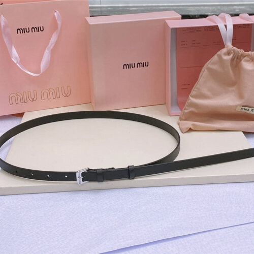 High Quality Luxury Miumiu Metal Perforated Micro-Logo Leather Belt – Style 82534