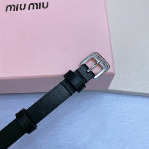High Quality Luxury Miumiu Metal Perforated Micro-Logo Leather Belt – Style 82534 alternate view