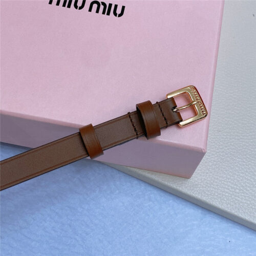 High Quality Luxury Miumiu Metal Perforated Micro-Logo Leather Belt – Style 49766 alternate view
