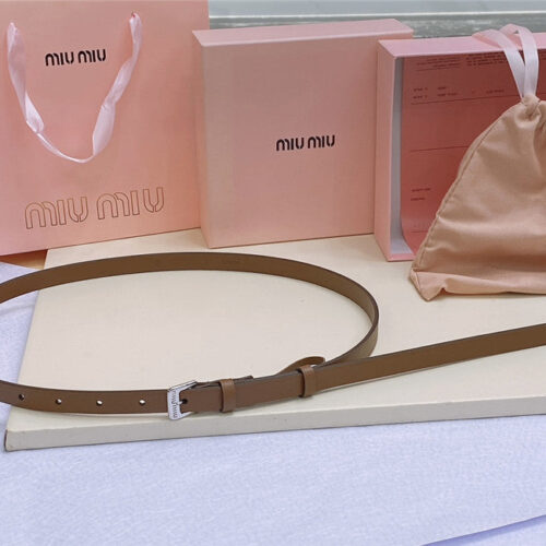 High Quality Luxury Miumiu Metal Perforated Micro-Logo Leather Belt – Style 15302