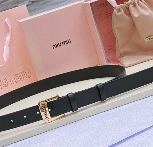 High Quality Luxury Miumiu Metal Perforated Micro-Logo Leather Belt