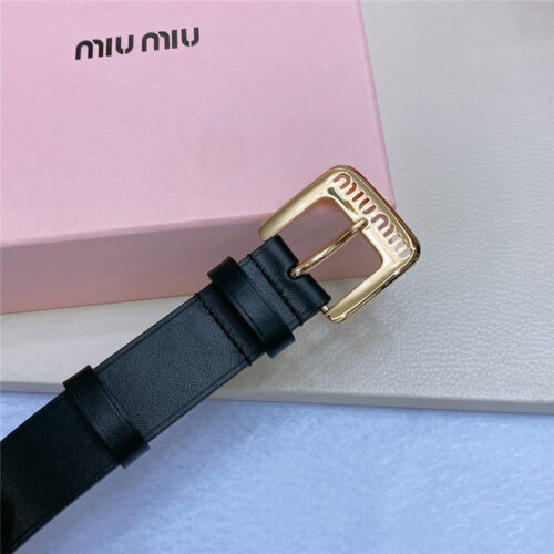 High Quality Luxury Miumiu Metal Perforated Micro-Logo Leather Belt product detail