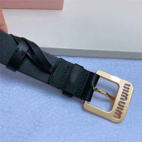 High Quality Luxury Miumiu Metal Perforated Micro-Logo Leather Belt product detail