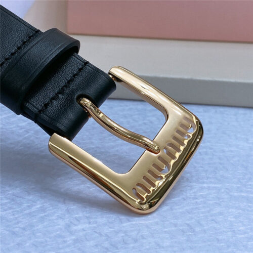High Quality Luxury Miumiu Metal Perforated Micro-Logo Leather Belt product detail