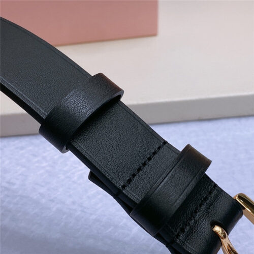 High Quality Luxury Miumiu Metal Perforated Micro-Logo Leather Belt product detail