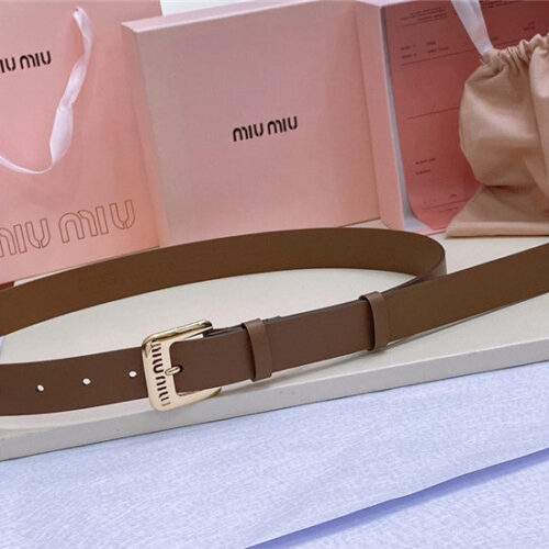 High Quality Luxury Miumiu Metal Perforated Micro-Logo Leather Belt – Style 13606