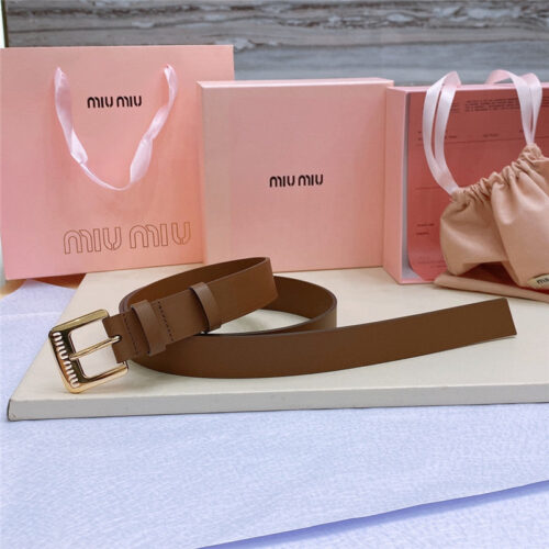 High Quality Luxury Miumiu Metal Perforated Micro-Logo Leather Belt – Style 13606 alternate view