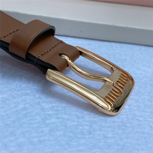 High Quality Luxury Miumiu Metal Perforated Micro-Logo Leather Belt – Style 13606 product detail