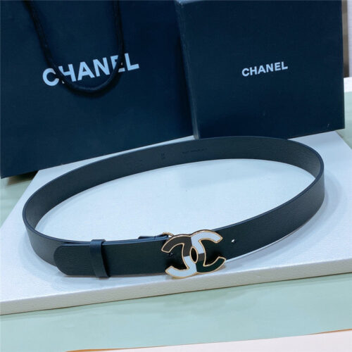 High Quality Luxury Chanel Black And White Enamel Double C Logo Belt – Style 46278