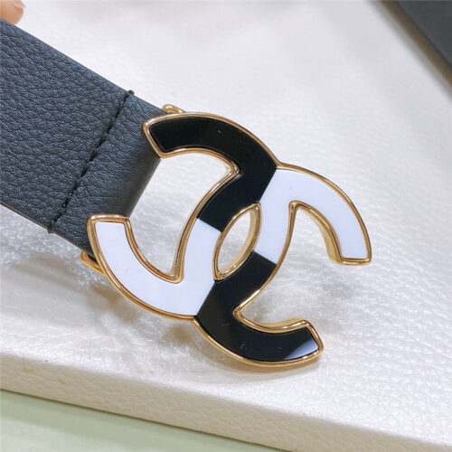 High Quality Luxury Chanel Black And White Enamel Double C Logo Belt – Style 46278 alternate view