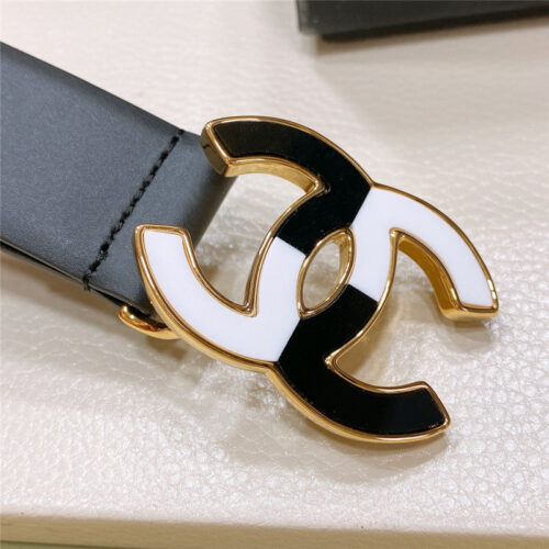 High Quality Luxury Chanel Black And White Enamel Double C Logo Belt – Style 13510 alternate view