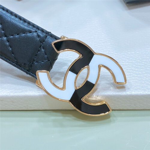 High Quality Luxury Chanel Black And White Enamel Double C Logo Belt – Style 11814 alternate view