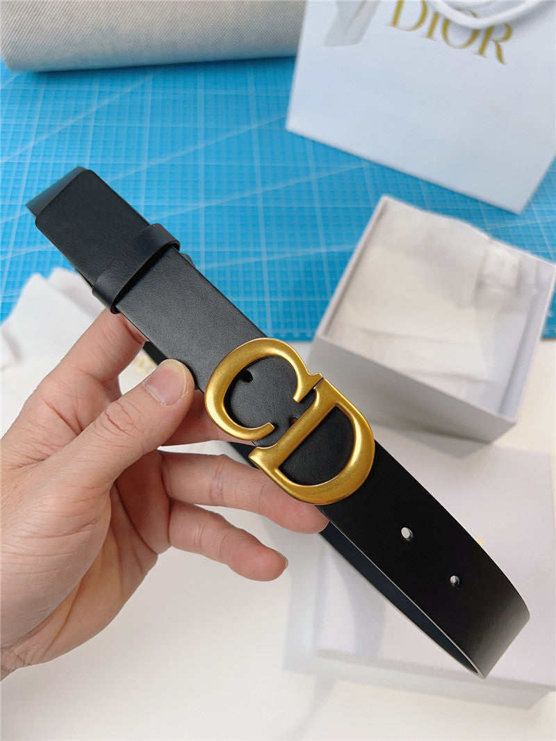 High Quality Luxury Dior Width 3.0Cm Black Calfskin Belt