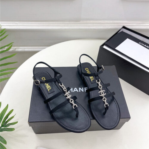 High Quality Luxury Chanel Double C Chain Pinch Sandals