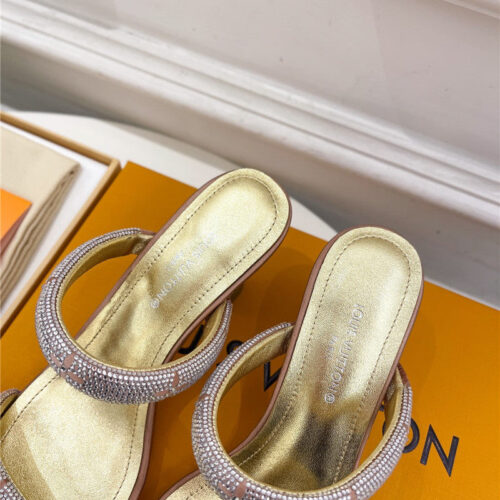 High Quality Luxury Louis Vuitton Square Toe Hot Diamond High-Heeled Slippers – Style 49603 product detail