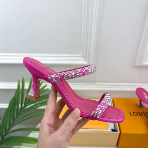 High Quality Luxury Louis Vuitton Square Toe Hot Diamond High-Heeled Slippers – Style 27555 alternate view