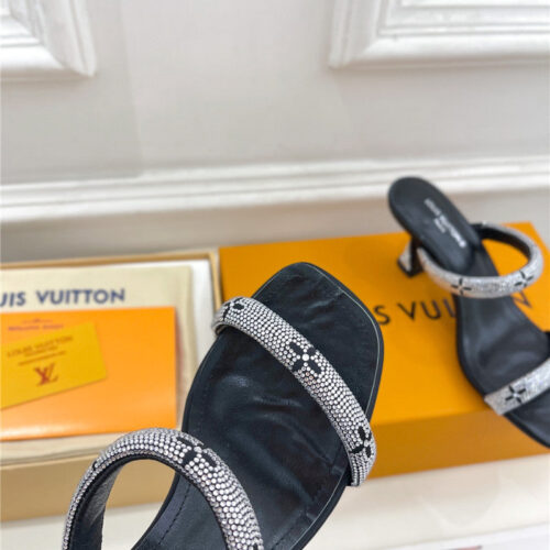 High Quality Luxury Louis Vuitton Square Toe Hot Diamond High-Heeled Slippers product detail