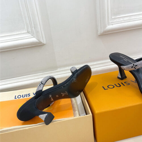 High Quality Luxury Louis Vuitton Square Toe Hot Diamond High-Heeled Slippers product detail