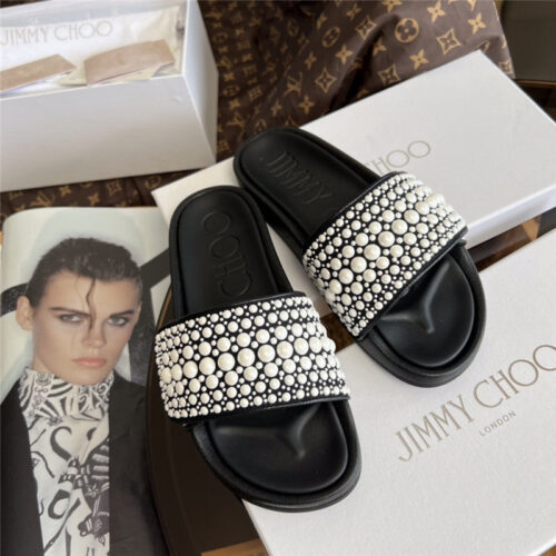 High Quality Luxury Jimmy Choo Fitz Pearl Slides