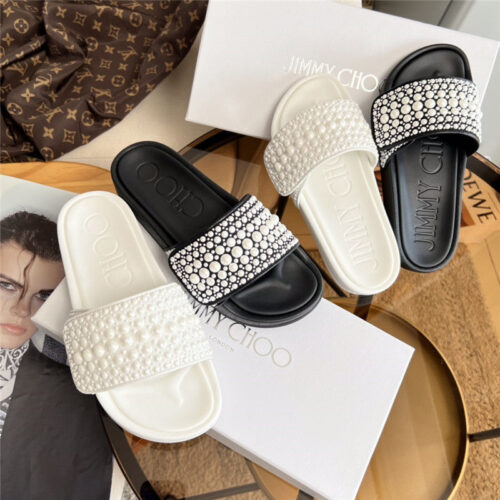 High Quality Luxury Jimmy Choo Fitz Pearl Slides – Style 02135 product detail