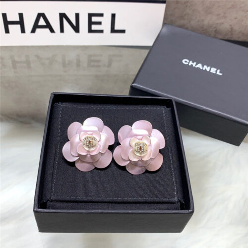 High Quality Luxury Chanel 23C Pink Camellia Earrings