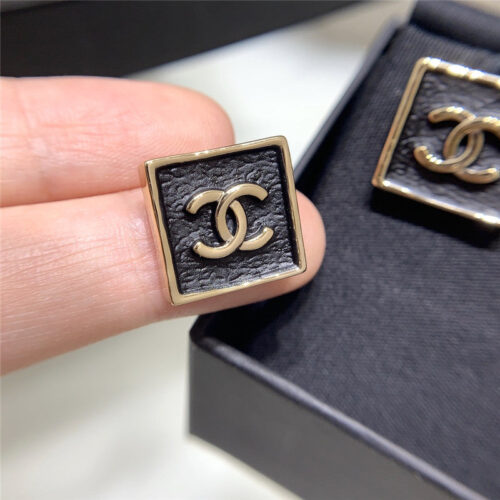 High Quality Luxury Chanel Imitation Leather Retro Square Earrings product detail