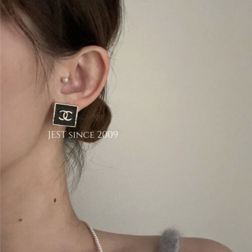 High Quality Luxury Chanel Imitation Leather Retro Square Earrings alternate view