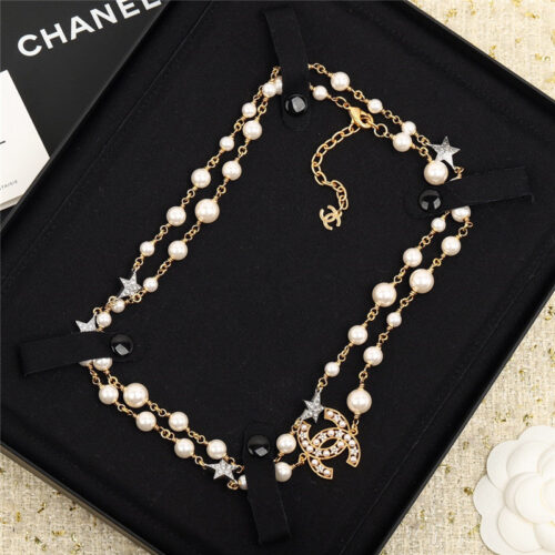 High Quality Luxury Chanel Classic Double C Pentagram Pearl Sweater Chain
