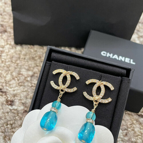 High Quality Luxury Chanel Glass Double C Earrings