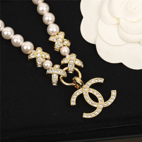 High Quality Luxury Chanel Cross Pearl Necklace alternate view