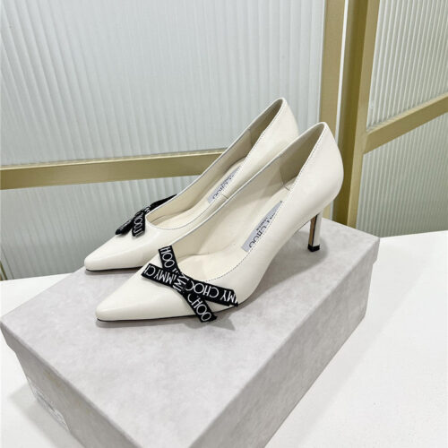 High Quality Luxury Jimmy Choo New Logo Print Webbing Square Toe Flat Shoes