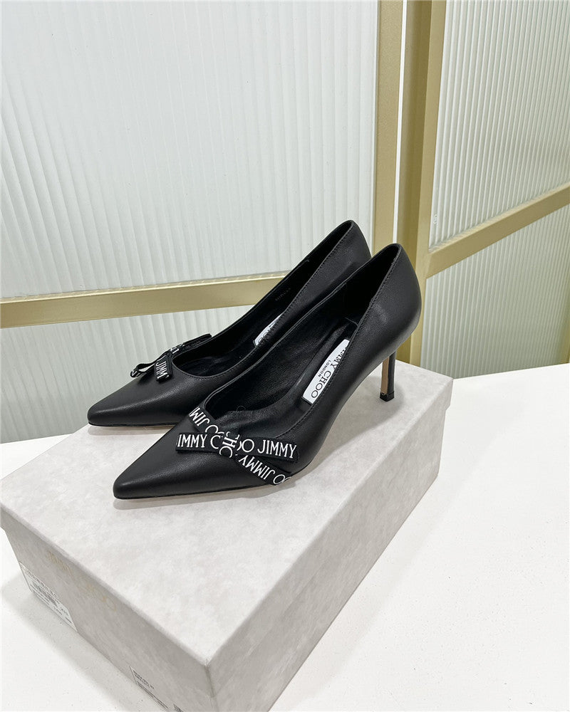 High Quality Luxury Jimmy Choo New Logo Print Webbing Square Toe Flat Shoes – Style 96247