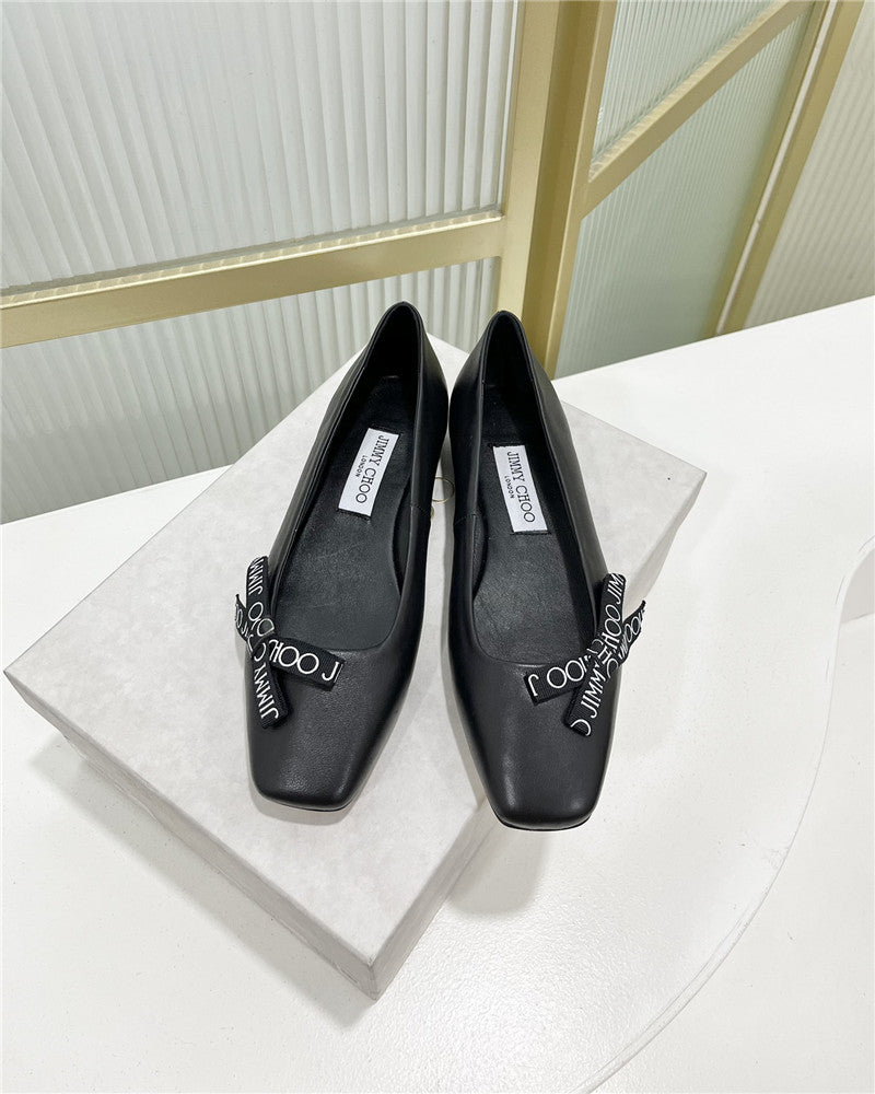 High Quality Luxury Jimmy Choo New Logo Print Webbing Square Toe Flat Shoes – Style 51607 product detail