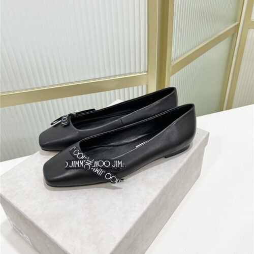 High Quality Luxury Jimmy Choo New Logo Print Webbing Square Toe Flat Shoes – Style 51607