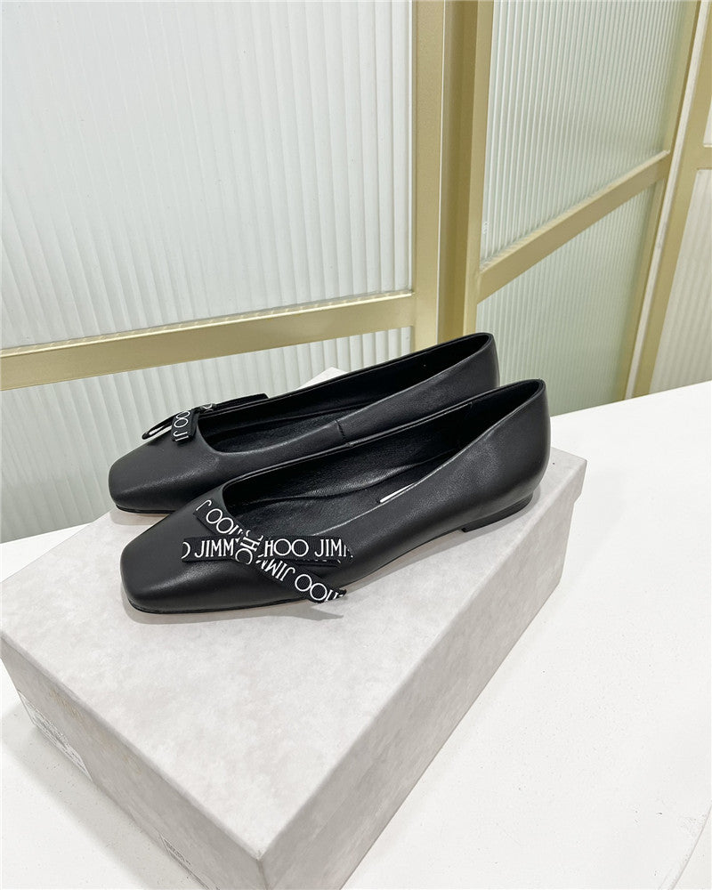 High Quality Luxury Jimmy Choo New Logo Print Webbing Square Toe Flat Shoes – Style 51607